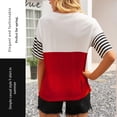 thumbnail image 3 of Camiseta de mujer Bloque de color a rayas Manga corta Cuello redondo Camiseta suelta, Rojo vino, XL Monstrate AP001245-24, 3 of 7