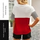 thumbnail image 3 of Camiseta de mujer Bloque de color a rayas Manga corta Cuello redondo Top suelto, Rojo vino, L Vogacara AP001245-23, 3 of 7