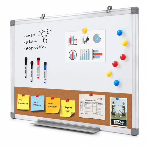 Cork-horizontal 24"W x 18"H 2-in-1 Magnetic Dry Erase Cork Board Combo