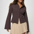 thumbnail image 6 of ZenCart Women Shirt Lapel Long Sleeve Striped Print Shirt Buttons Placket Slim Fit Versatile Tops Daily Wear, 6 of 8