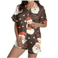 thumbnail image 3 of Feancey Christmas Pajama Set for Women Santa Claus Print Pjs Shorts Sets Holiday Casual Short Sleeve Button Down Sleepwear Lounge 2 Piece Outfits Brown S, 3 of 6