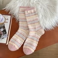 thumbnail image 1 of Nvzi 3 pares de calcetines casuales de punto con cuello redondo y rayas rosas de contraste, de algodón elástico que absorbe la humedad, adecuados para el gimnasio y para uso diario, talla única., 1 of 5