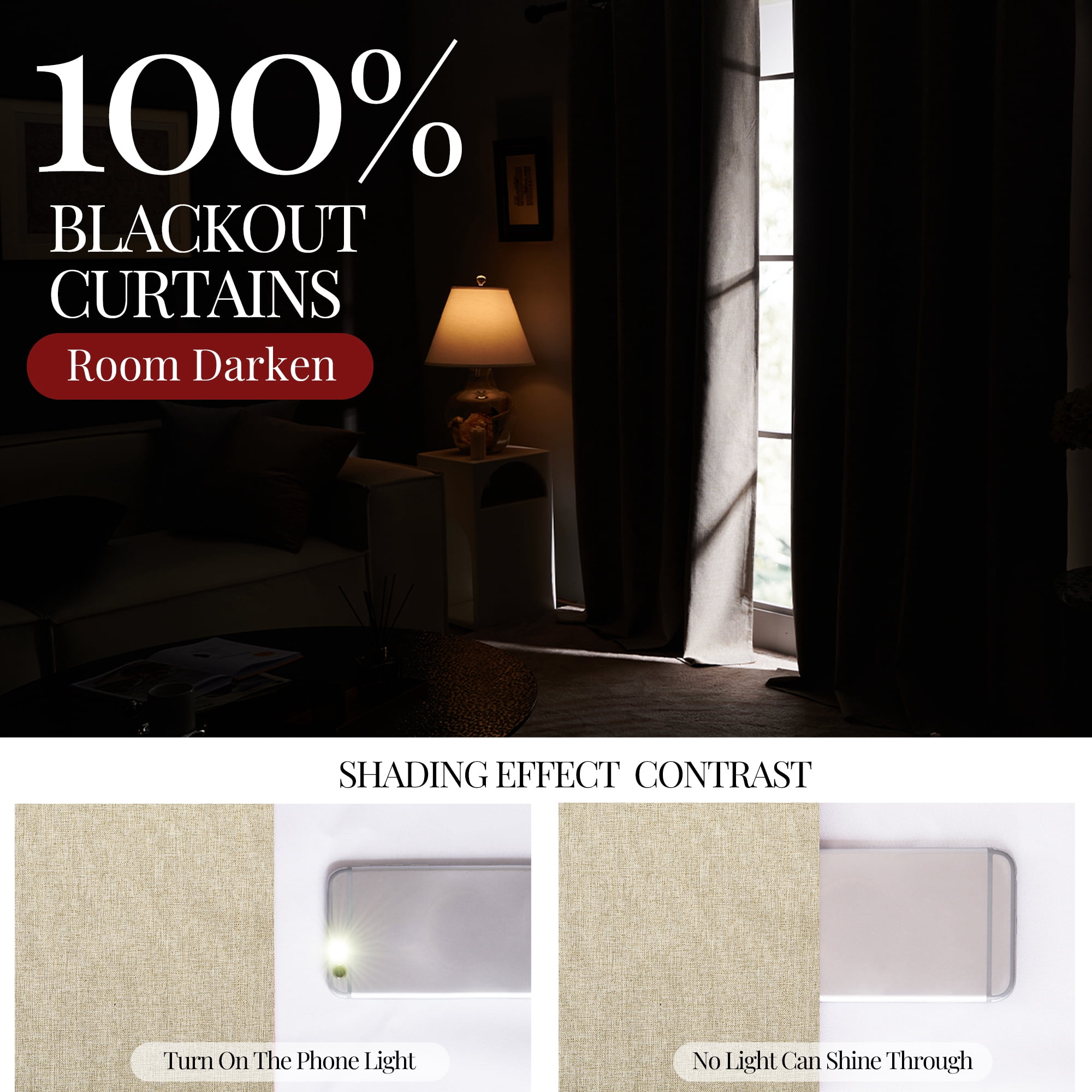 ZOPZO Faux Linen 100% Blackout Curtains, Flaxen, 52W x 72L Inch, 2 Panels，Thermal Insulated Drapes for Bedroom