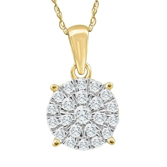 Pompeii 3/8Ct TW Diamond Halo 9mm Round Pendant Yellow Gold Women's Necklace 18" (G,VS1)