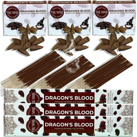Dragons Blood Incense Sticks & Backflow Incense Cones for Waterfall Combo Pack - 60 Insence-Sticks 30 Backflow Cones - Insents - Incense Waterfall Cones - Inscense