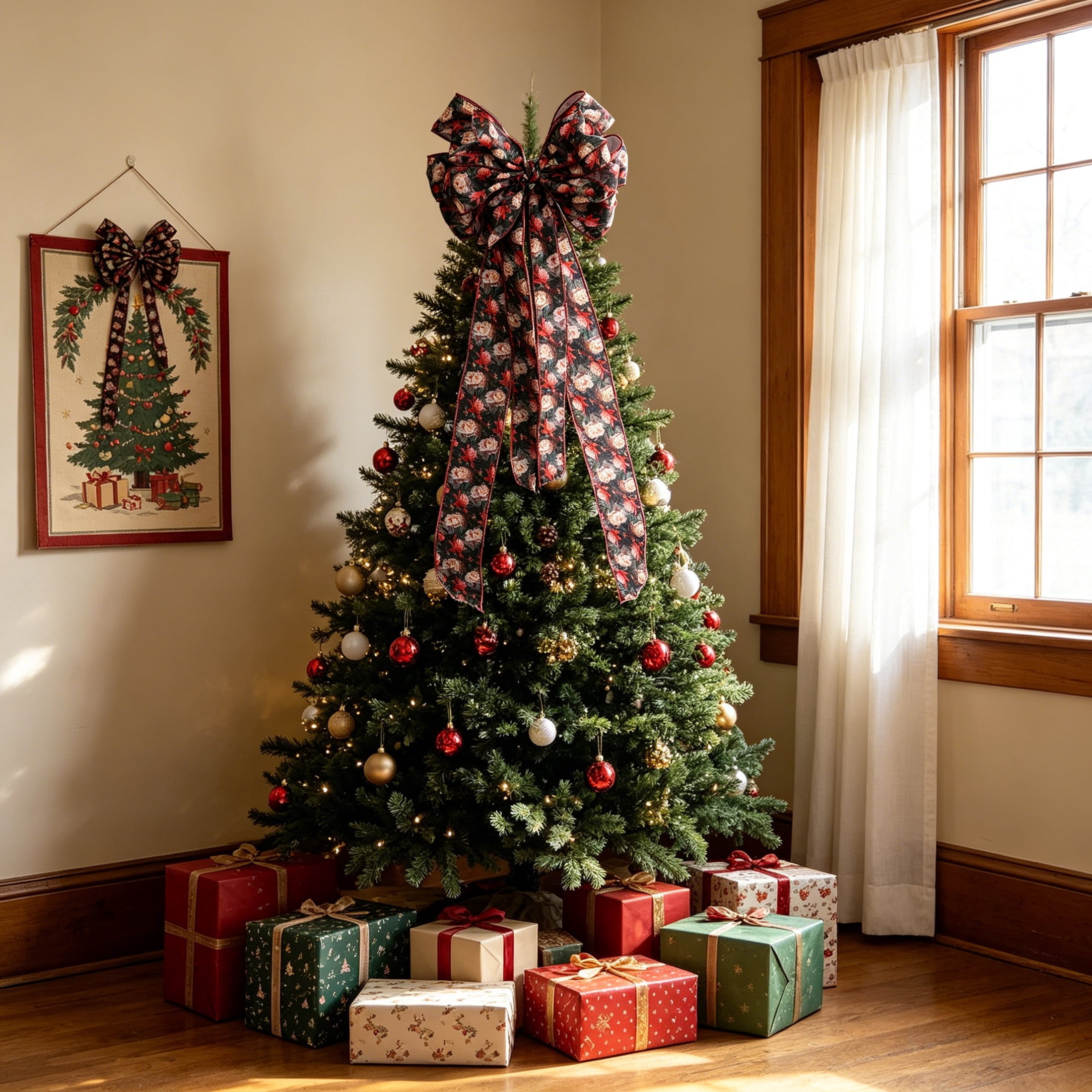 Multicolor Floral Pattern Decorative Christmas Bow, 30", by Holiday Time
