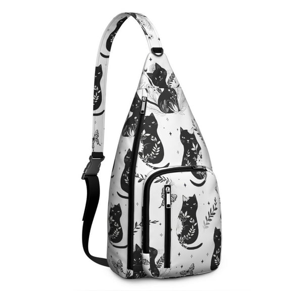 Vintage Cat Print Sling Backpack – Cute Watercolor Hand-Drawn Cat Crossbody Bag for Travel & Hiking