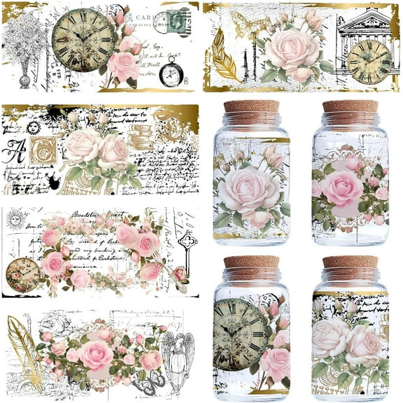 1 Set 5 Sheets PVC Rub on Transfer Stickers Waterproof Cup Wrap Transfer Decals Clock 240x110mm