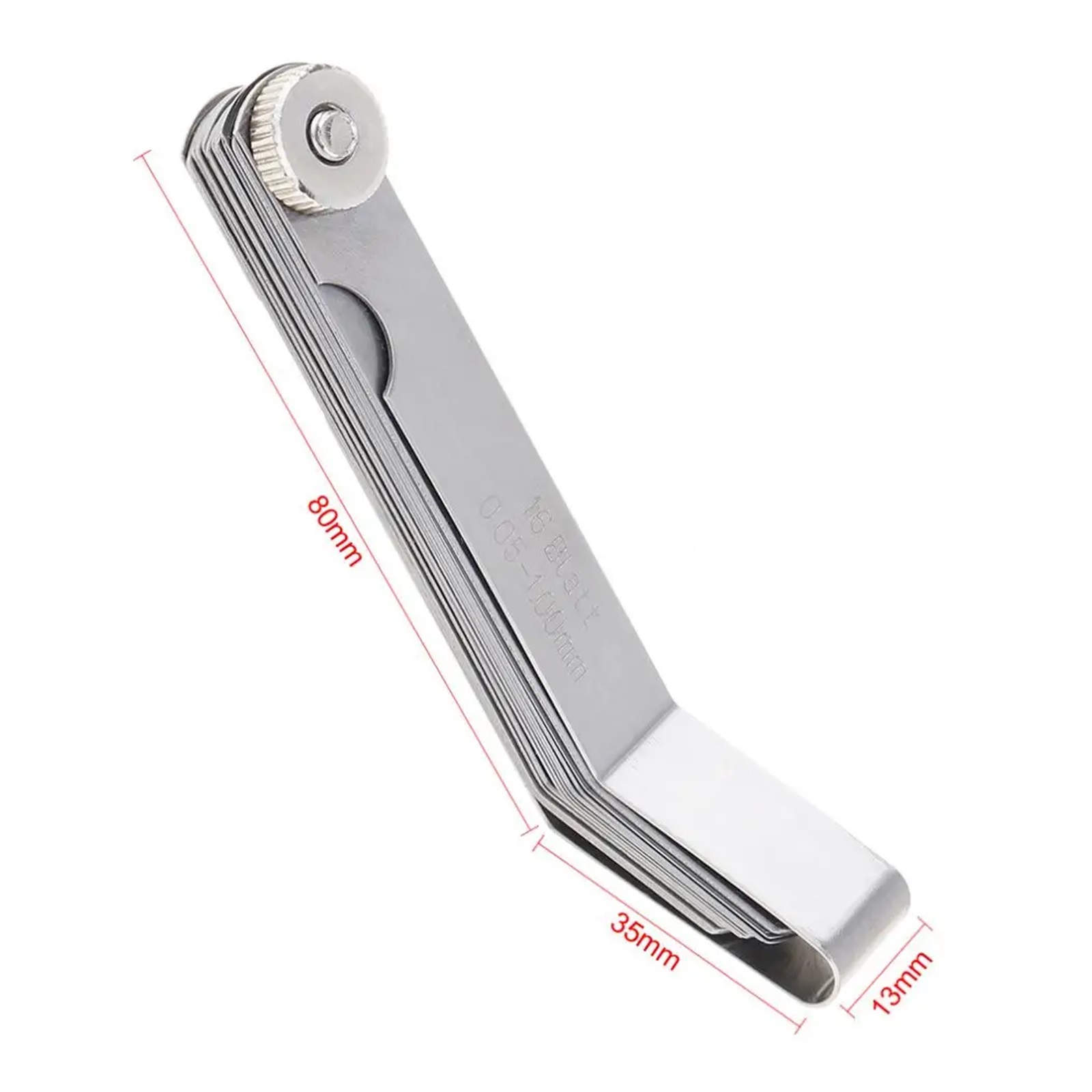 100A16 0.05 - 1mm Thickness Curved Stainless Steel Metric Filler Feeler Gauge with 16pcs Blades for Woodworking Measurement ,Easy Identification