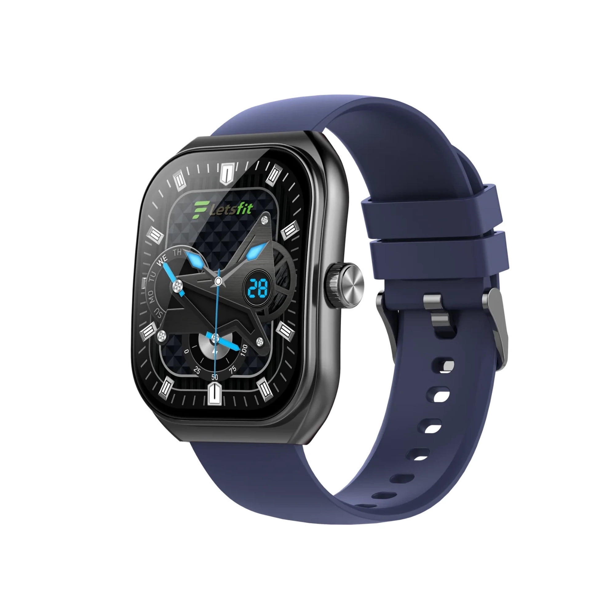 Letsfit E46 Smart Watch Black Bezel W/BLUE&Black Bands Fitness Tracker Bluetooth