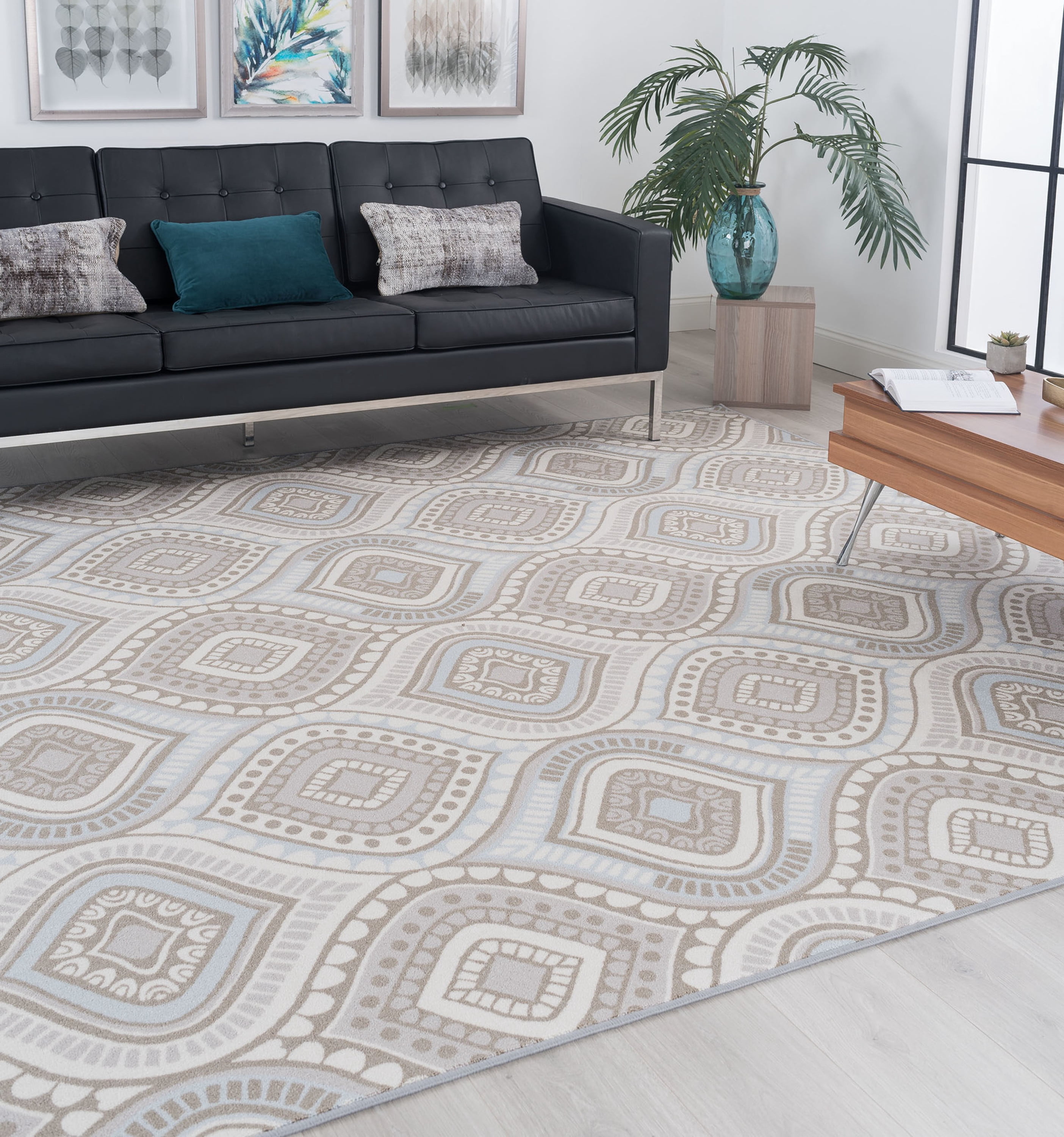 Contemporary 8x10 Area Rug (7'10'' x 9'10'') Geometric Taupe, Gray Living Room Easy to Clean