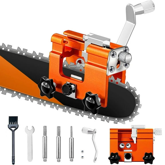 bathprove Chainsaw Sharpener Jig Kit, Portable Chainsaw Sharpening Tool with Burr Grinding Stone & Cleaning Brush, Manual Chain Saw Blade Sharpener Attachment for Chain