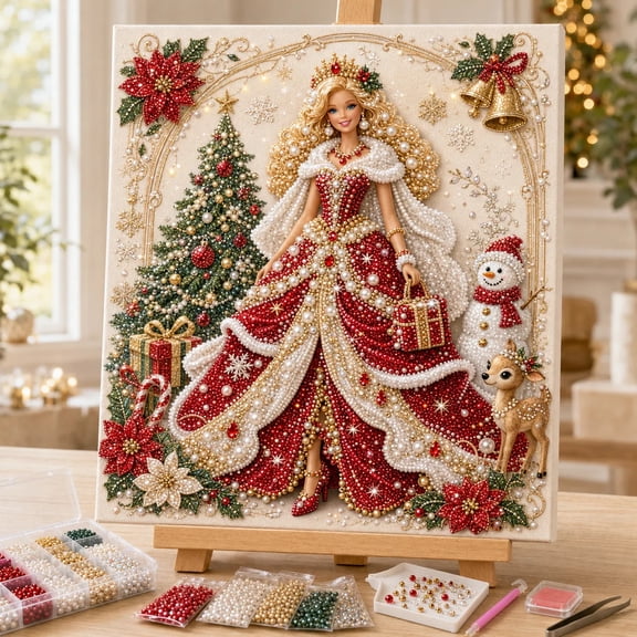 Fashion Doll Pearl Art DIY Kit Creative Gift for Craft Lovers Teens, Luxe 3D Beaded Wall Art with Crystal Rhinestones
