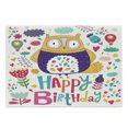 thumbnail image 1 of Birthday Cutting Board, Funny Owl Bird with Heart Leaves and Flowers Greeting Doodle Style Print, Decorative Tempered Glass Cutting and Serving Board, Large Size, Multicolor, by Ambesonne, 1 of 1