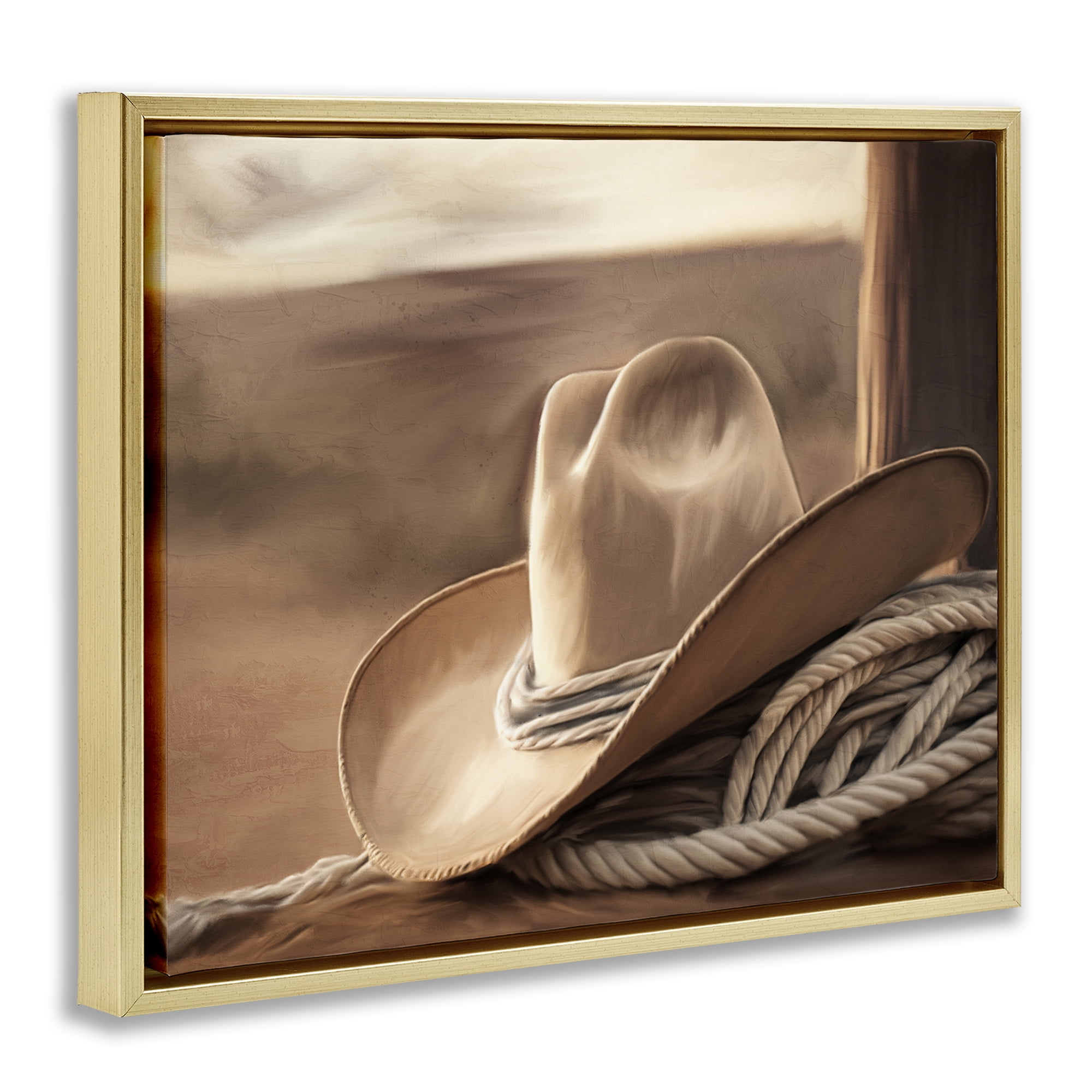 Stupell Industries White Cowboy Hat Gold Framed Floater Canvas Wall Art, design by Kim Allen