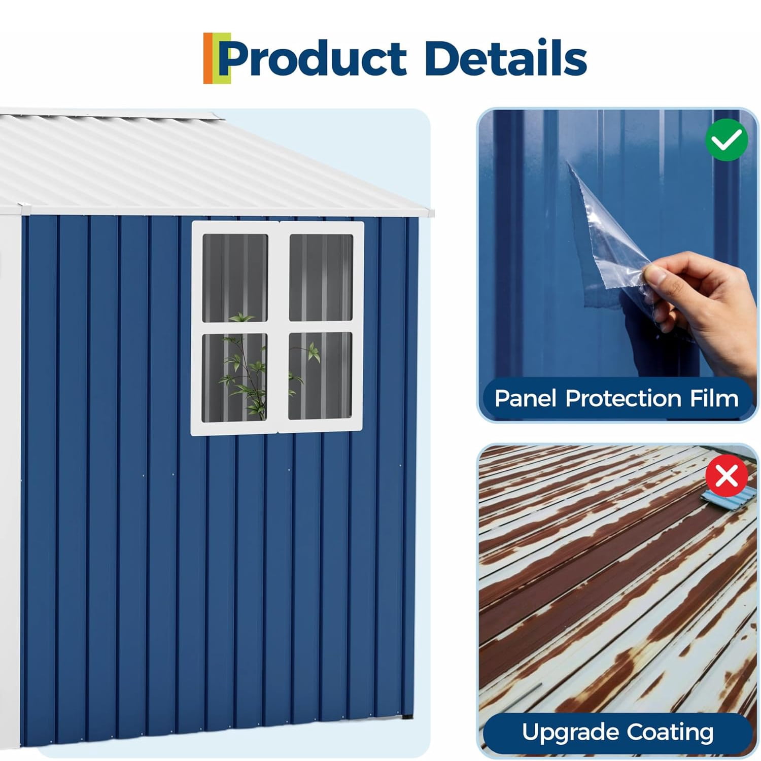 EuKer Metal Storage Sheds, 10ft x 8ft Outdoor Storage Shed with Lockable Door and Grid Window for Garden, Backyard, Blue