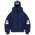 thumbnail image 2 of felwors Women's Long Sleeve Halloween Zip-Up Hoodie with Face Mask Oversized Graphic Sweatshirt for Fall Festive Navy for Size XXXL, 2 of 6