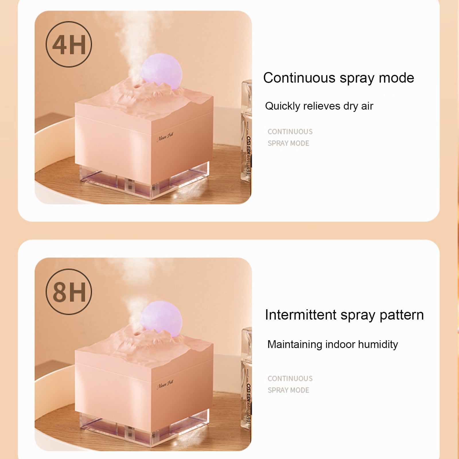 Humidifiers for Bedroom Baby,300Ml Moon Humidifier with Colored Lights (Pink),Rechargeable 1200 Mah,for Baby Nursery and Plant