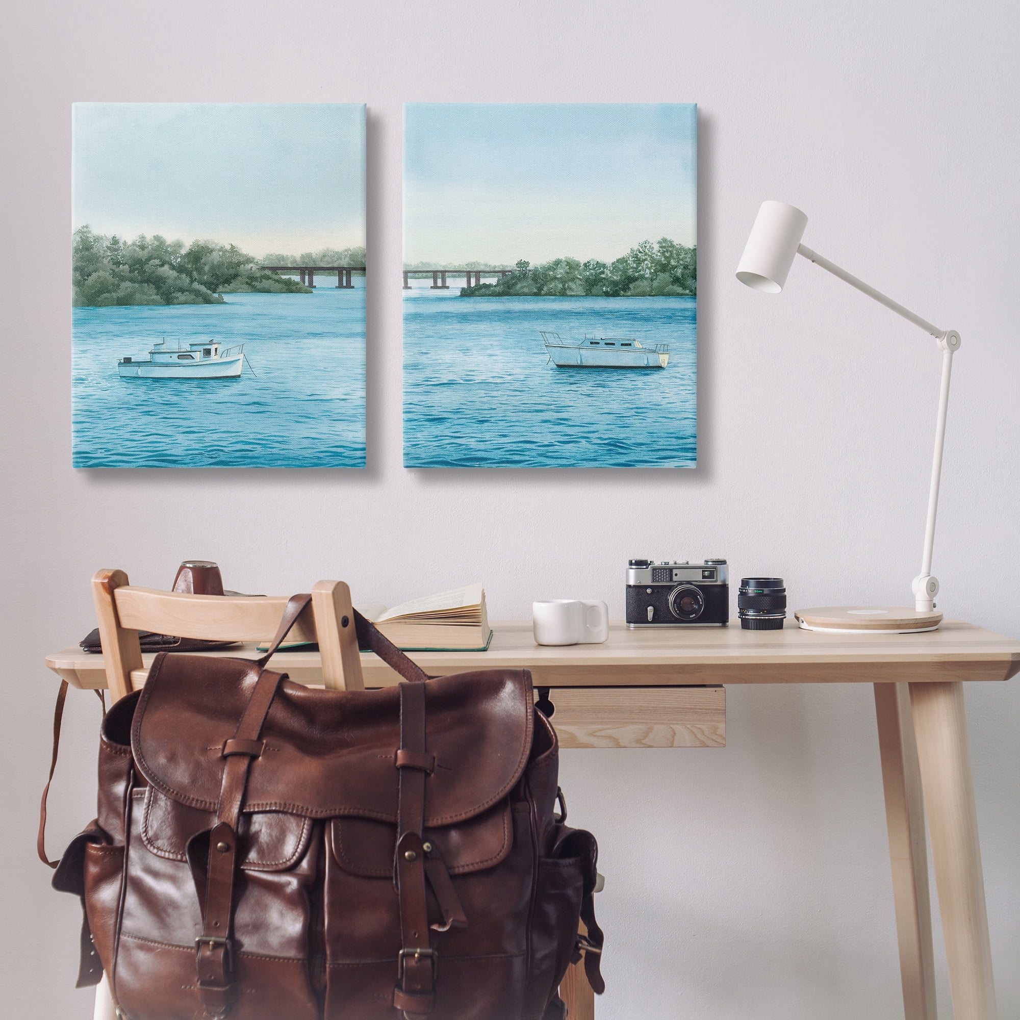Stupell Industries Serene Summer Boats Landscape Painting Gallery Wrapped Canvas Art Print Wall Art, 24 x 30, Set of 2
