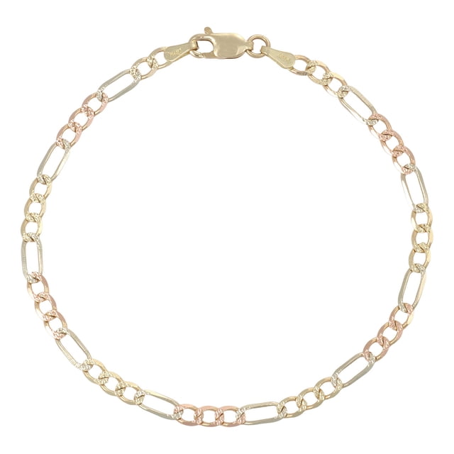 Pulsera italiana Imperial Jewelry Tricolor de 10 quilates 3.3mm 18.5cm