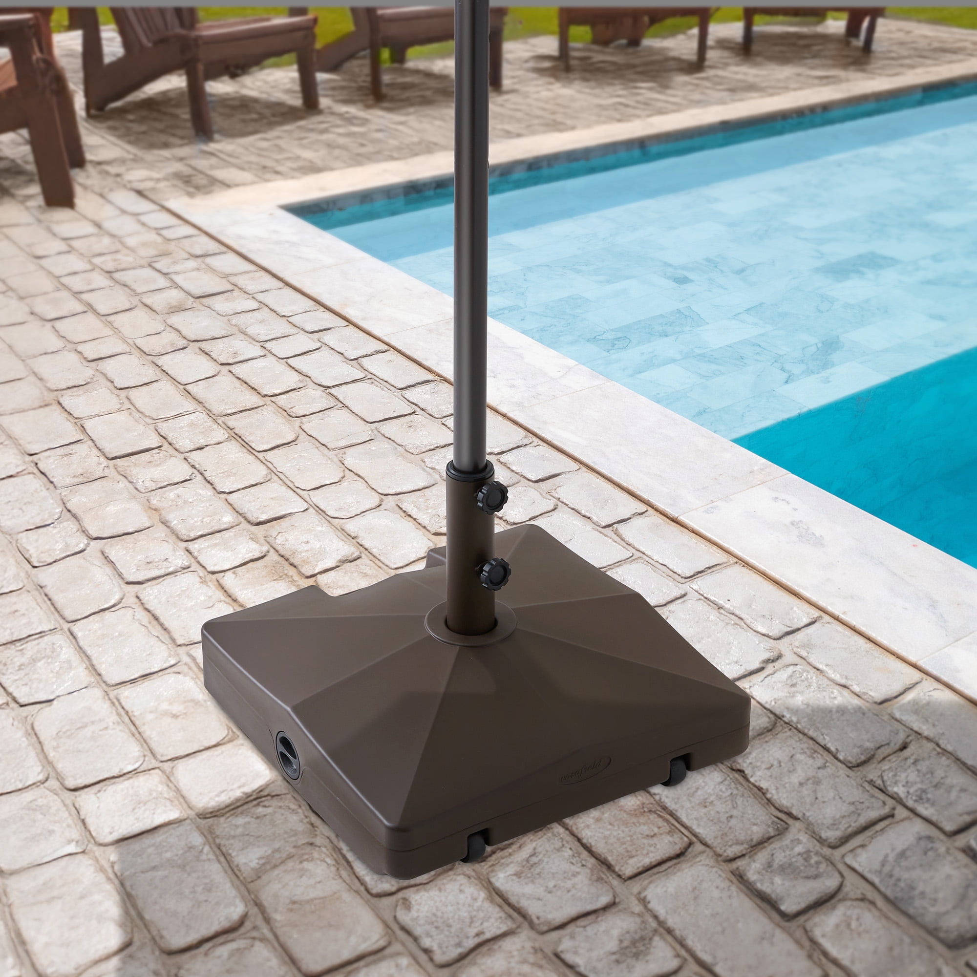 100lb Capacity Fillable Mobile Umbrella Base Stand 2 Wheels and Handle - Brown