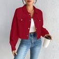 thumbnail image 2 of Breezora Women's Corduroy Cropped Shacket Button Down Plaid Long Sleeve Casual Style Modern Tops M Size Red, 2 of 7