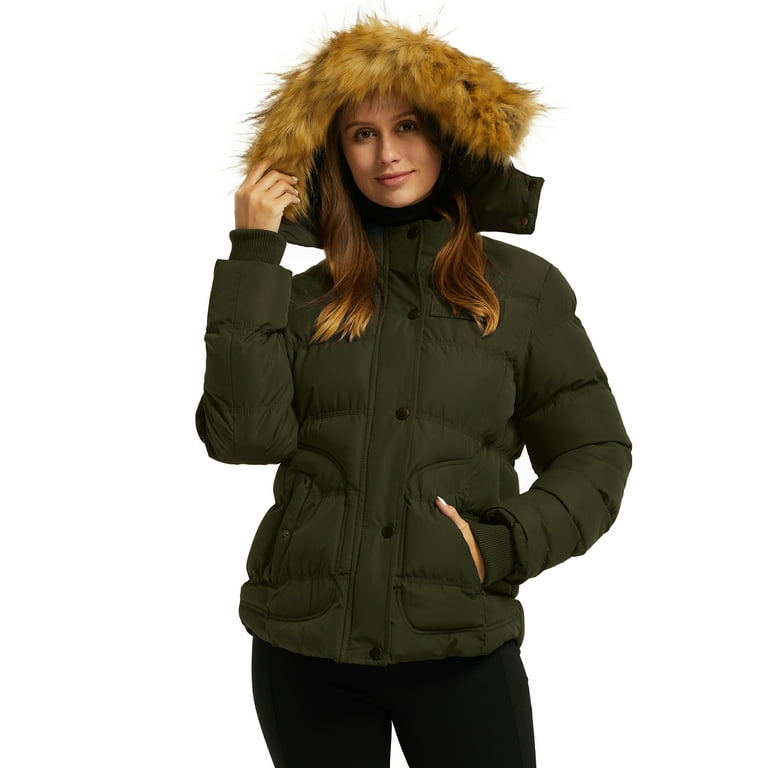 Army green puffer jacket women's outlet