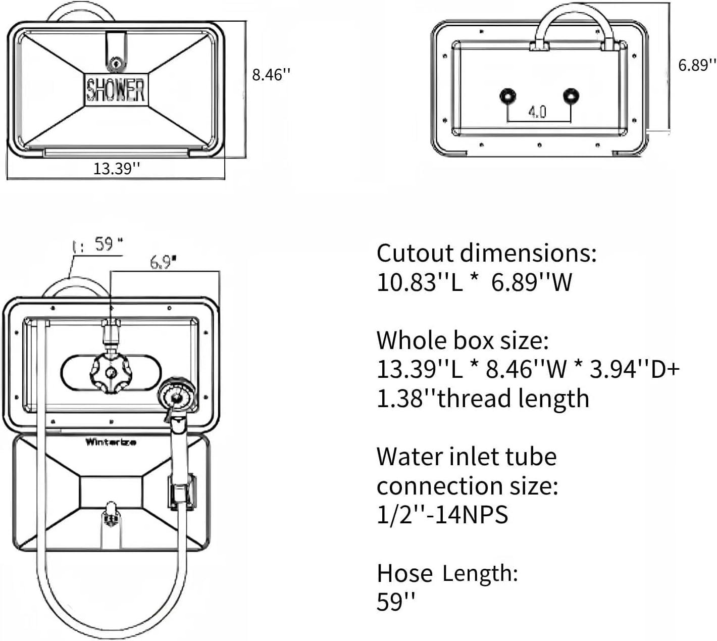 Exterior Shower Box Kit with Lock for Outside, Outdoor Non-Metallic RV Accessories for RVs, Fifth Wheels, Motorhomes, Travel Trailers, Campers