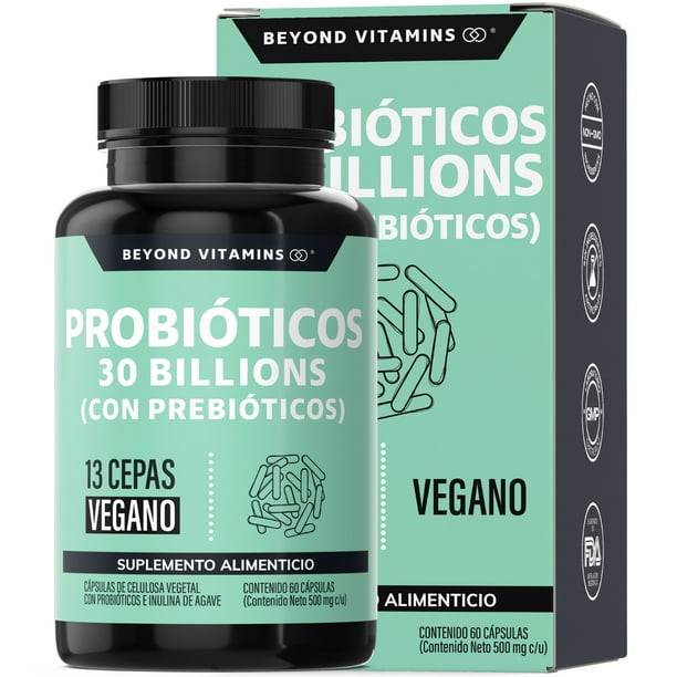 Probioticos 30 Billion Ufc + Prebióticos (prebiotic) + Inulina De Agave | 13 Cepas | Microencapsulación De 4 Capas | Fibra - Vitaminas Mujer. / Hombre - Flora- Candida Cleanse - 60 Cáps