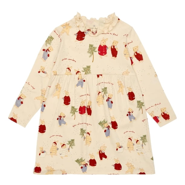 KS Kids Pjs 2023 Nueva Navidad Snowy Rabbit Pig Pijamas para niñas pequeñas Conjunto de 2 piezas Ropa de dormir de algodón Tamaño 18 meses-10 años