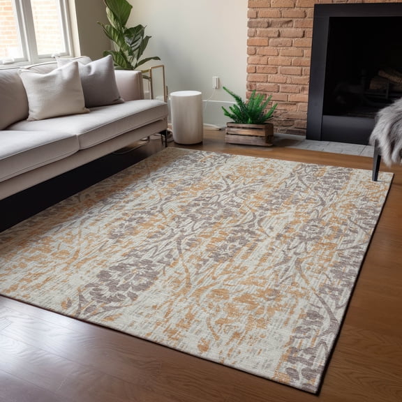 Addison Rugs Chantille Indoor/Outdoor Traditional Damask Beige Machine Washable Rectangle Rug, 10' x 14'