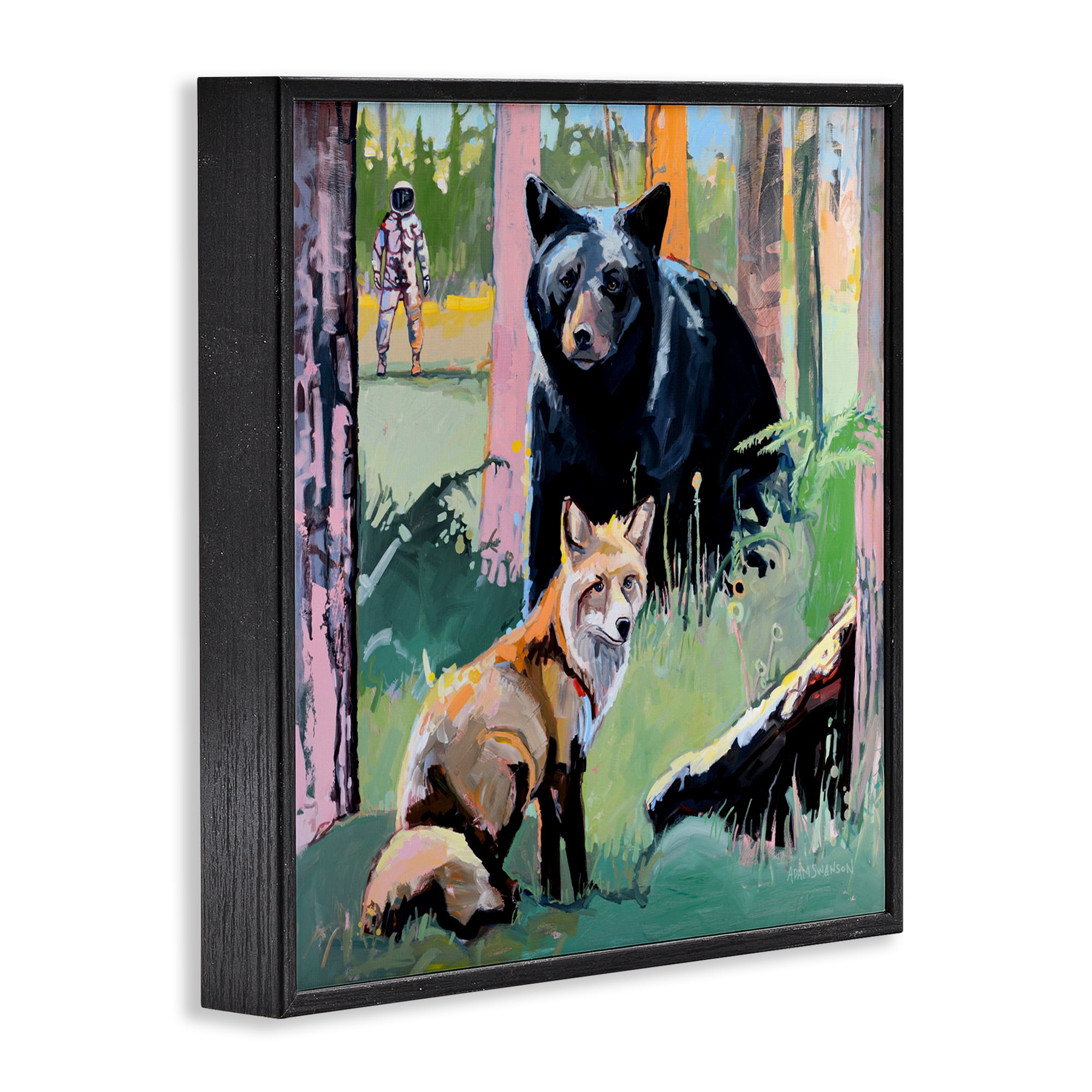 Forest Animals in Deep Space Black Framed Giclee Art, design by Adam Swanson