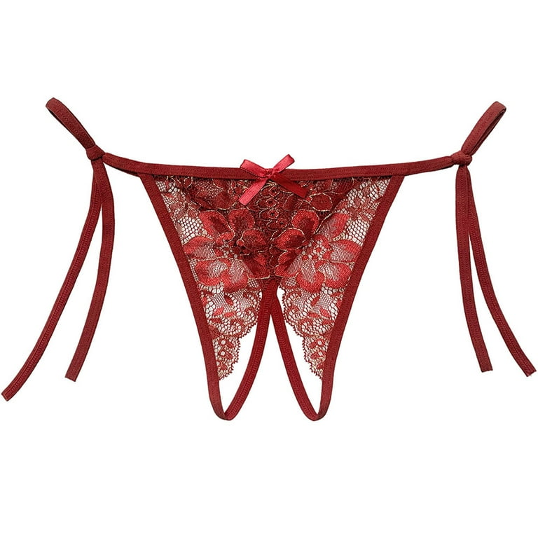 Lopecy-Sta Women's Fascinate Sexy Straps Solid Color Selling Bow Tie  Underpants Deals Clearance Underwear Women Birthday Gift Red