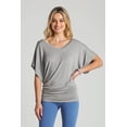 thumbnail image 4 of BAIEBLEUE GLOBAL Women's Solid Butterfly Short Sleeve V Neck Dolman Top HGrey L, 4 of 6