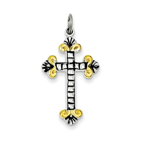 Black Vermeil Pendant - Sterling Silver Black Enameled and Vermeil Cross Pendant