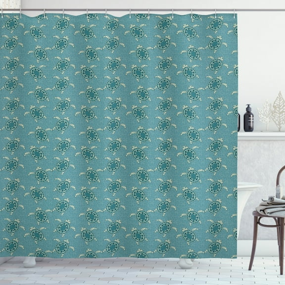 Ambesonne Turtle Shower Curtain, Floating Animals Flowers, 69"Wx70"L, Petrol Blue Dark Teal