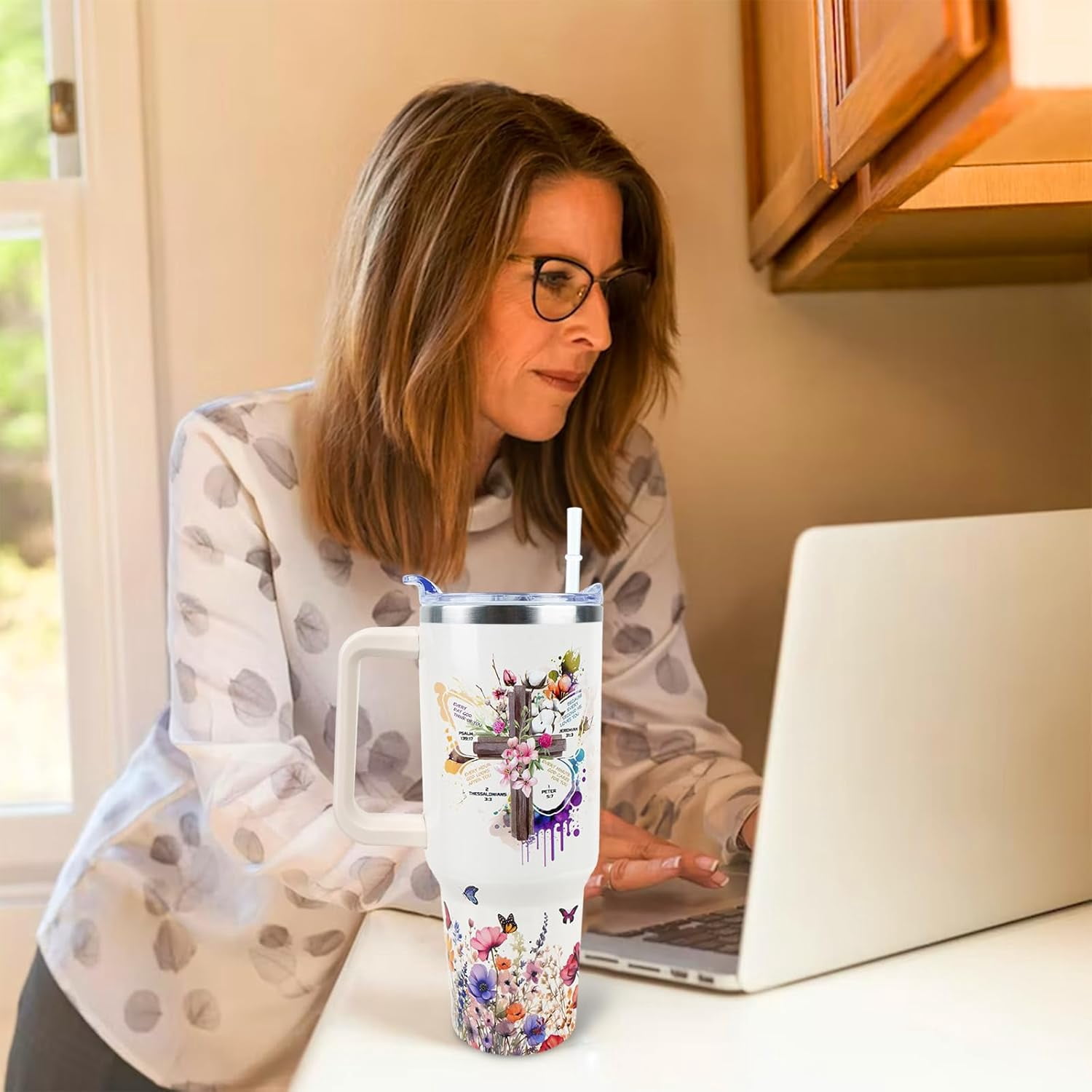 Butterfly Tumbler 40 oz Tumbler with Handle and Straw Lid Leak