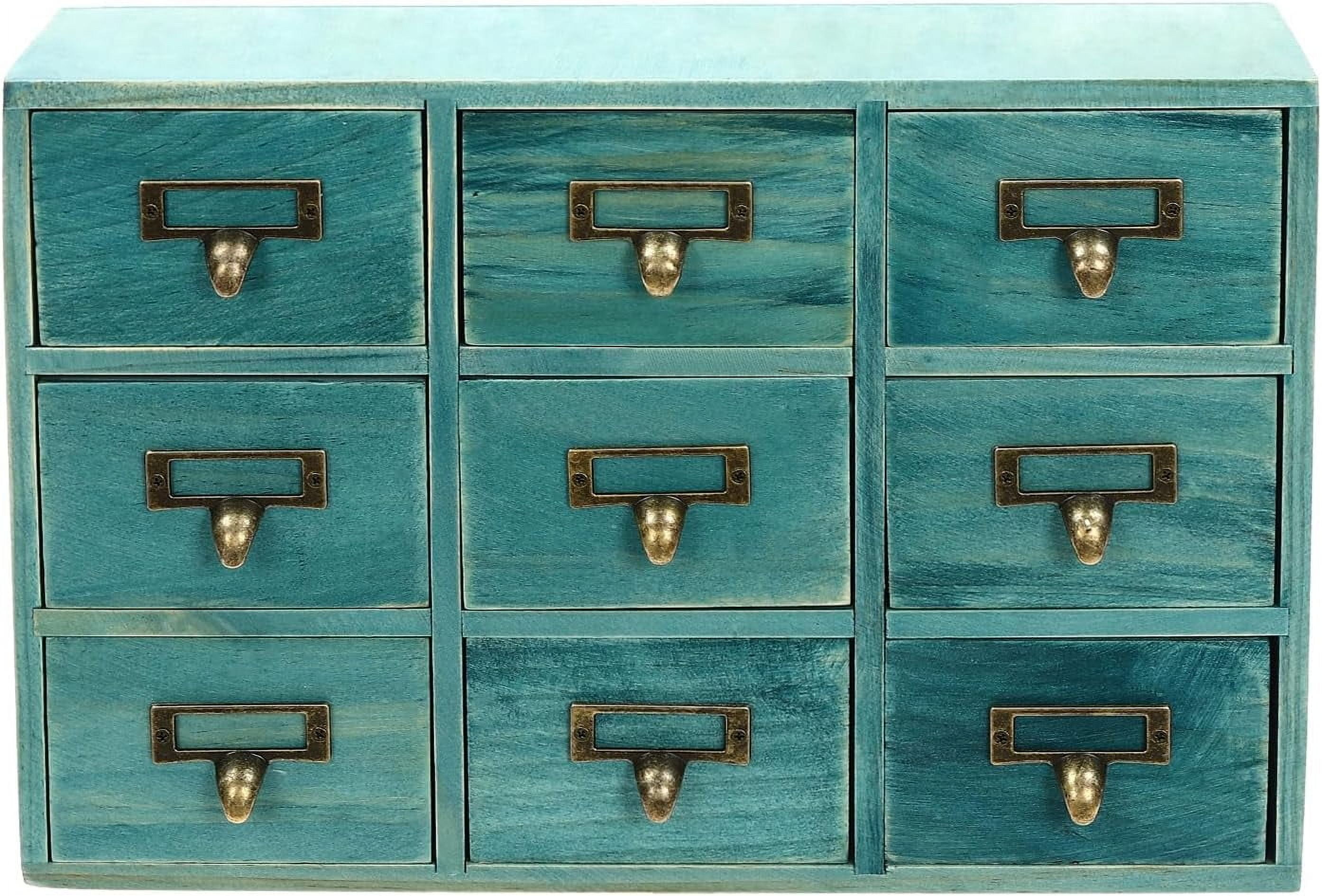 Library Card Catalog Cabinet Card Catalog Drawer Box Apothecary Cabinet with 9 Drawers-Storage Cabinet Wood Desk Organizer, Craft Cabinet for Medicine, Jewelry, Crafts, Makeup (Blue )