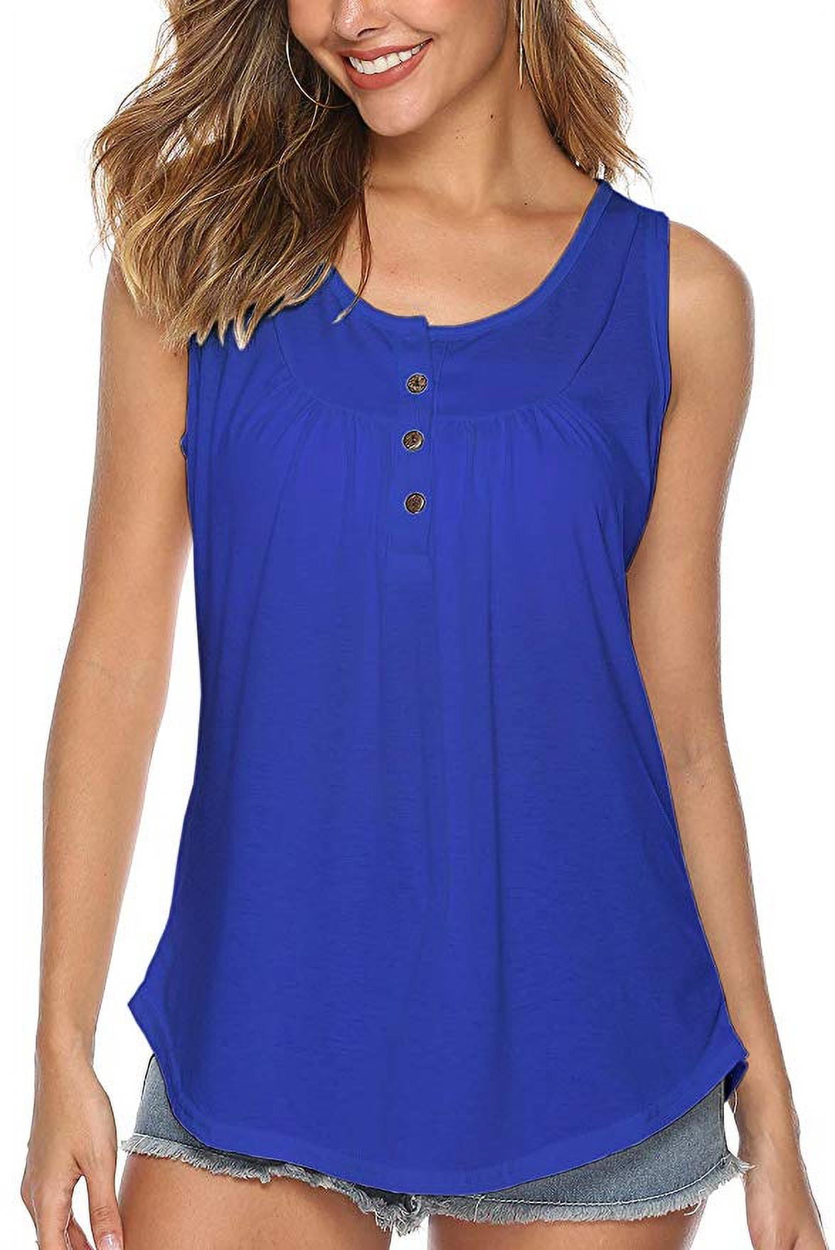 Womens Summer Sleeveless Button Up Casual Loose Tank Shirts Blouses ...