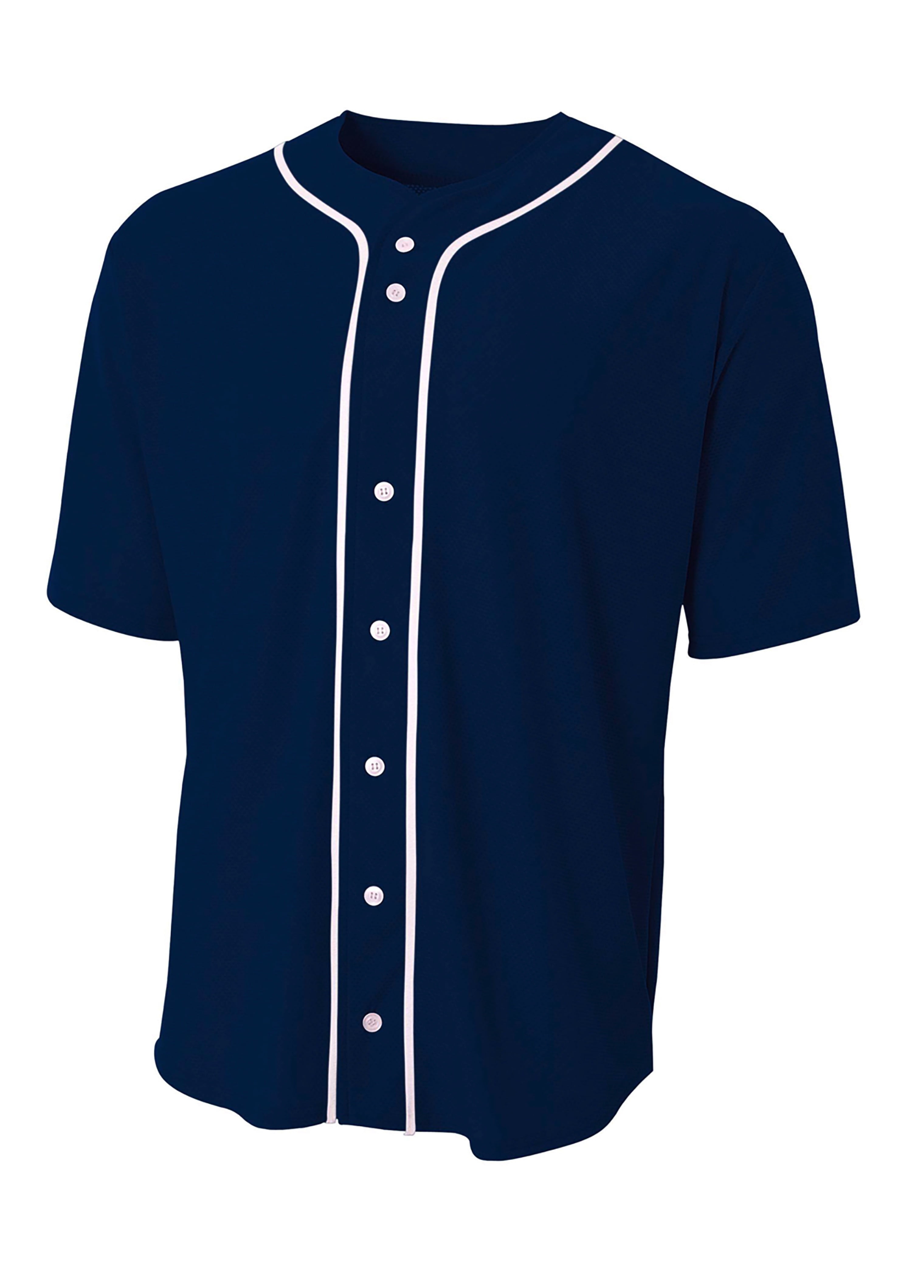 A4 NB4184 Youth Short Sleeve Full Button Baseball Jersey Navy L