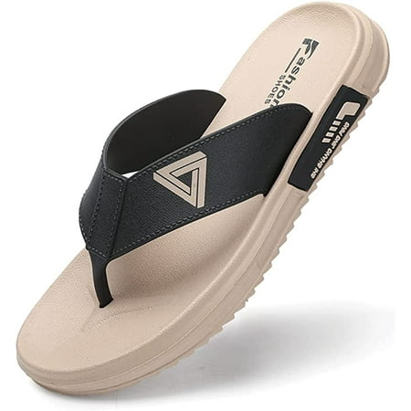 

KAQ Mens Flip Flops Top Grain Leather Sandals Beach Sandals Casual Thongs Sandals Comfort Slippers for Beach Size 7-10