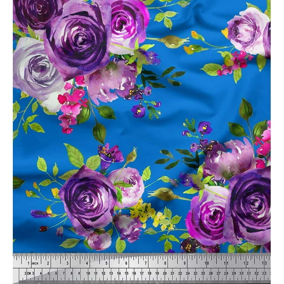 Soimoi Cotton Duck Fabric Leaves & Rose Flower Printed Craft Fabric by the Yard 42 Inch Wide