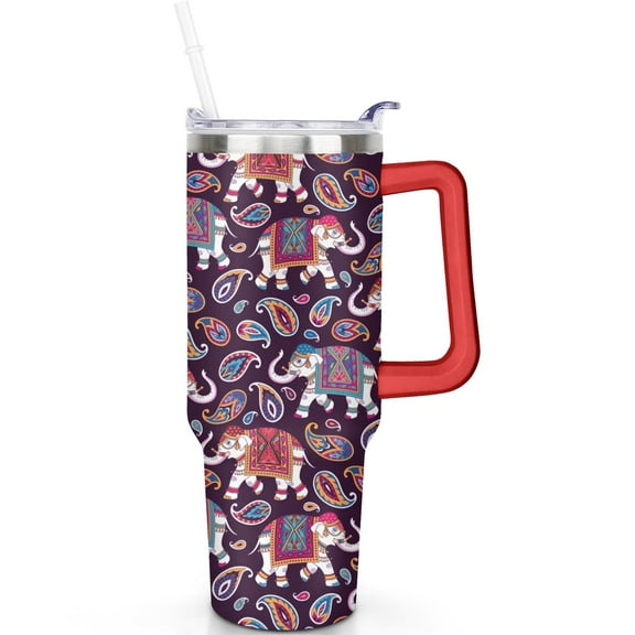 Insulated Elephant Mug 40oz with Flip Straw Lid and Handle – Leak Proof Stainless Steel Tumbler for Outdoor or Office Use