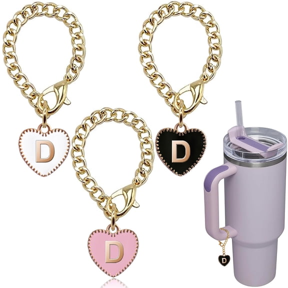 Ekarley Letter Charm Accessories for Stanley Cup, 3Pcs Heart Shaped Water Bottle