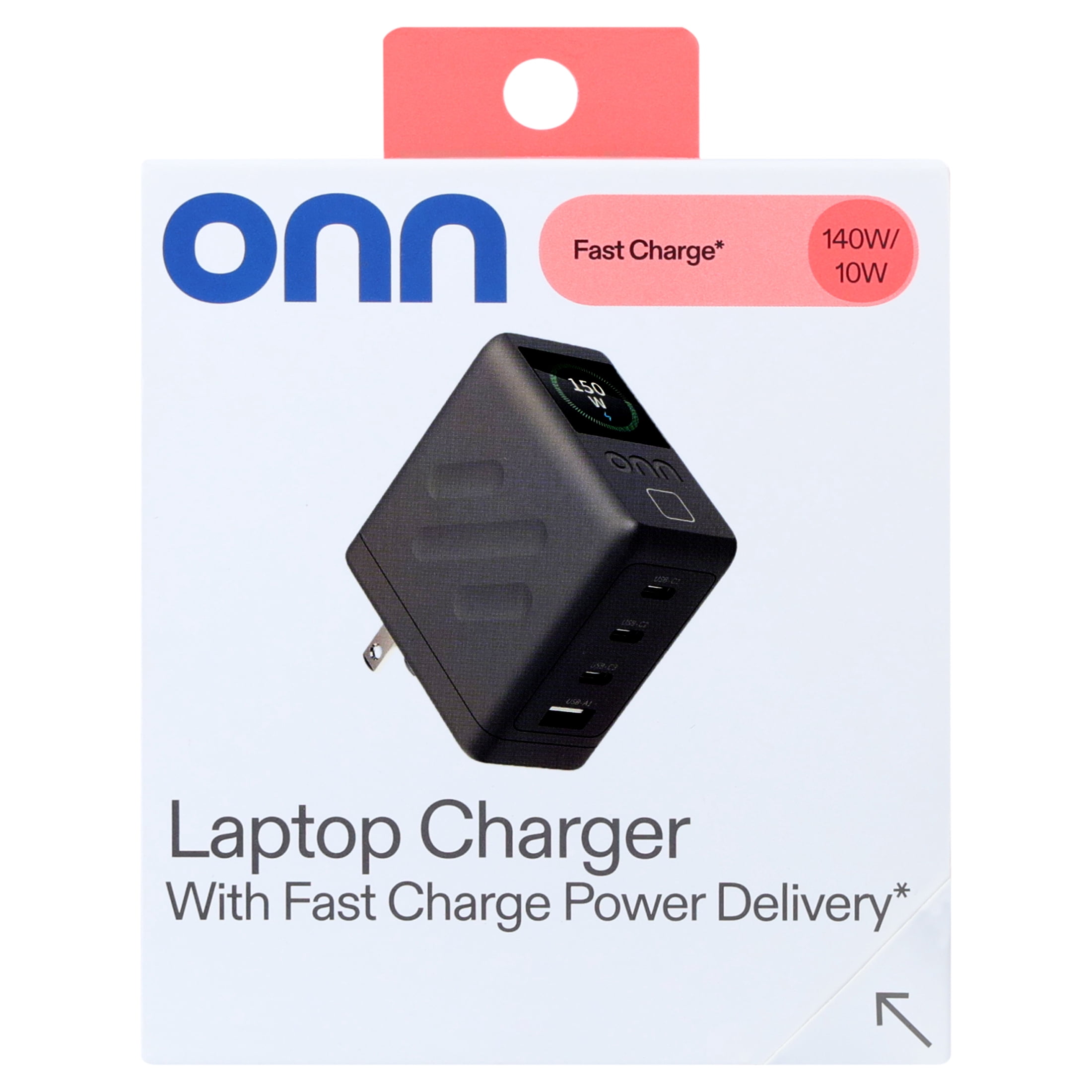 onn 140W 10W PD Laptop Charger with Fast Charge Power Delivery