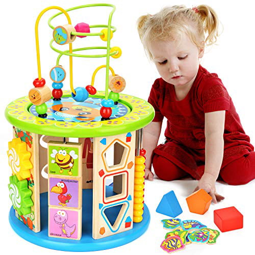 Shapes and More Beads&Gears Baby Activity Cube 9-in-1 Toddler Multi Shape Play Toy for 1 2 3 Years Old BPA Free Odorless Game House for Early Cognitive & Motor Skills Developing with Music 