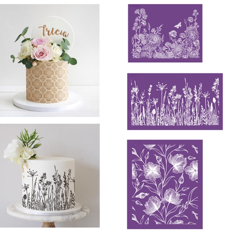 54 Pattern Cake Decorating Stencils Set - Reusable Cloth Templates For Wedding, Birthday Cakes (Vintage Rose, Butterfly)