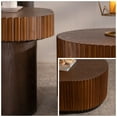 thumbnail image 2 of Shaiailed Oval Coffee Table Set of 2 Modern Wave Stripe Wooden Fluted Center Table Solid Wood Pedestal Side Table Tea Table for Living Room Bedroom Dark Brown, 2 of 8