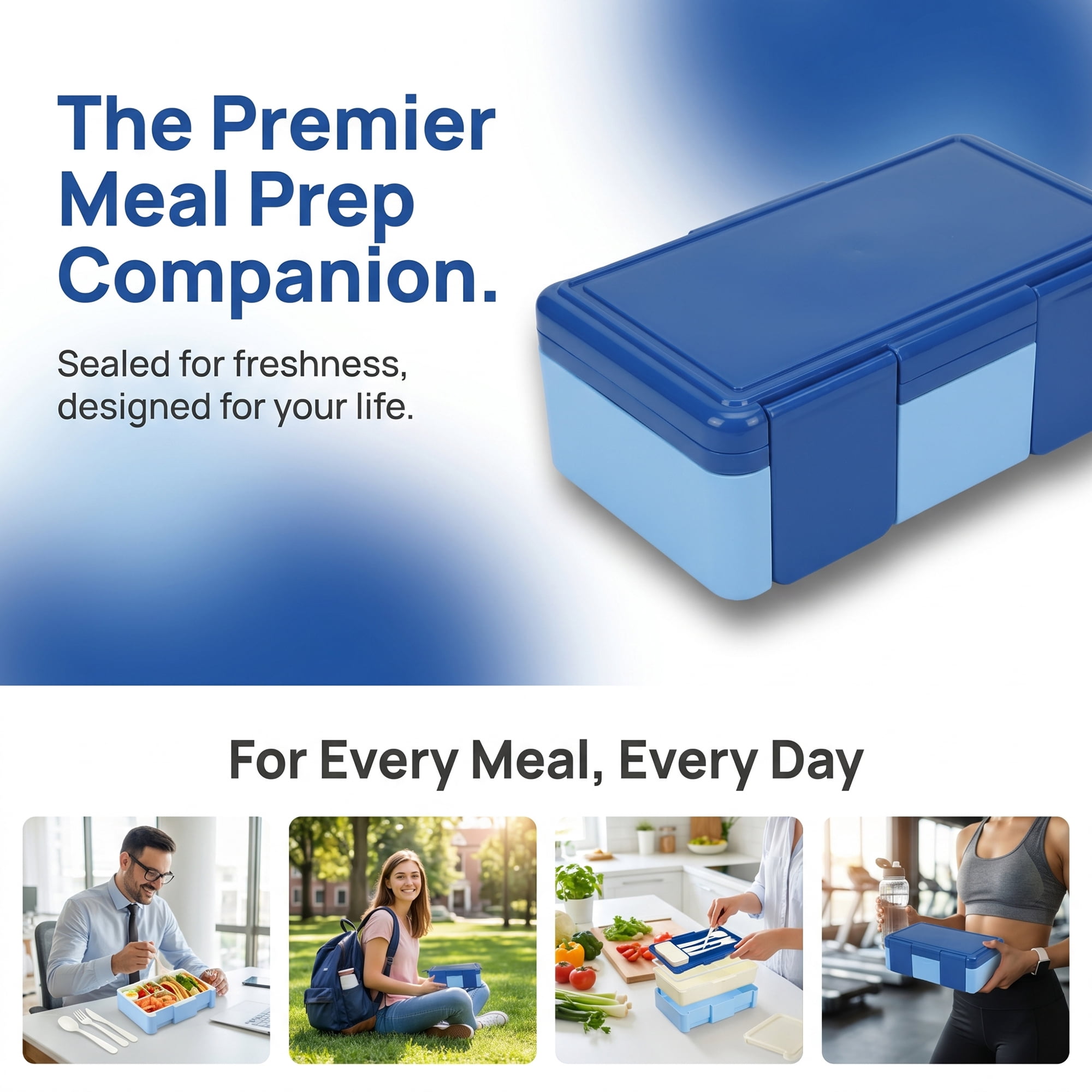 Unique Bargains 1450ml Leak-Proof Meal Prep Container Lunch Bento Box Blue
