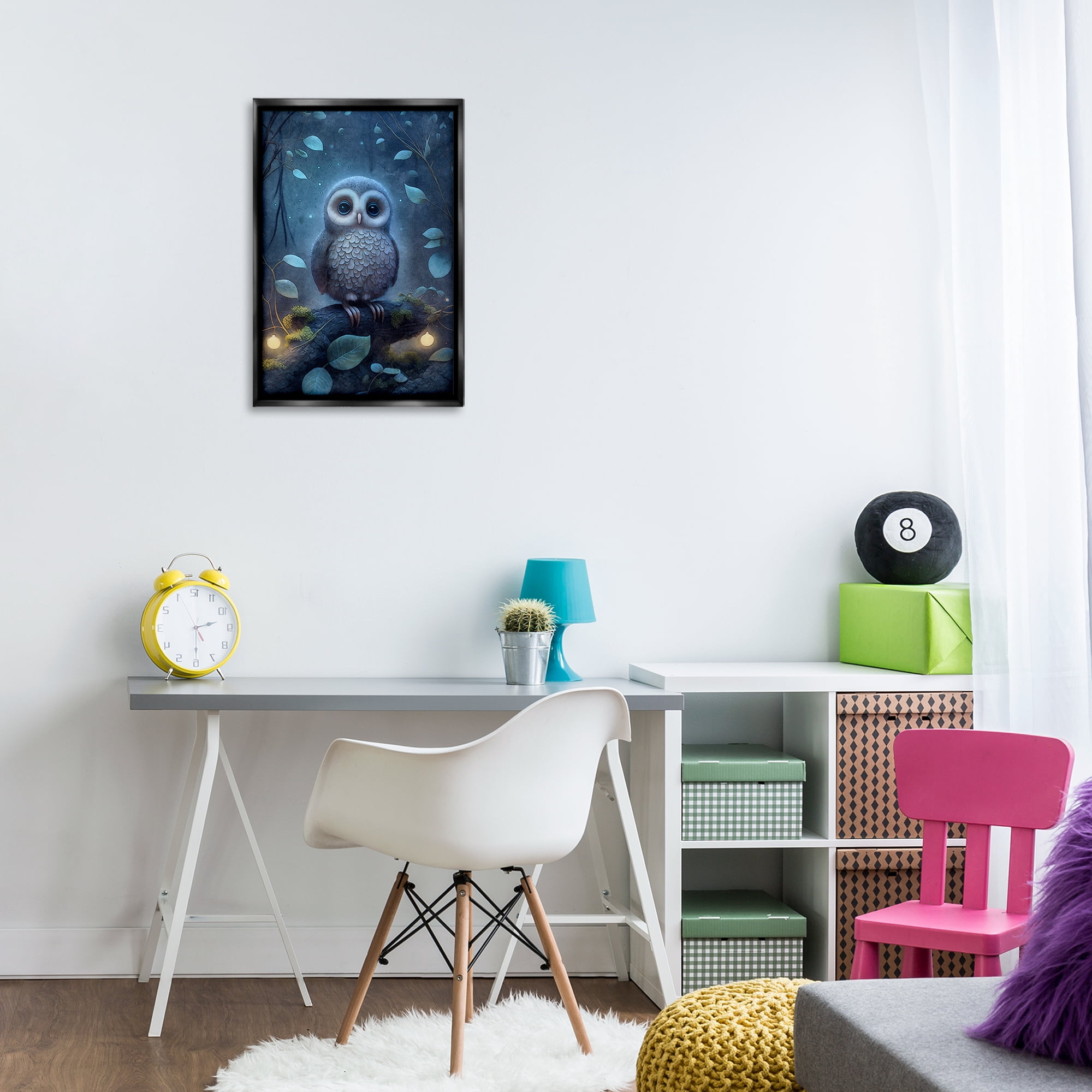 Stupell Industries Mystic Owl in Nature Landscape Painting Black Floater Framed Art Print Wall Art, 17 x 25